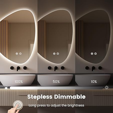 Irregular LED Bathroom Mirror 19×24" — Anti-Fog, Dimmable 3-Color