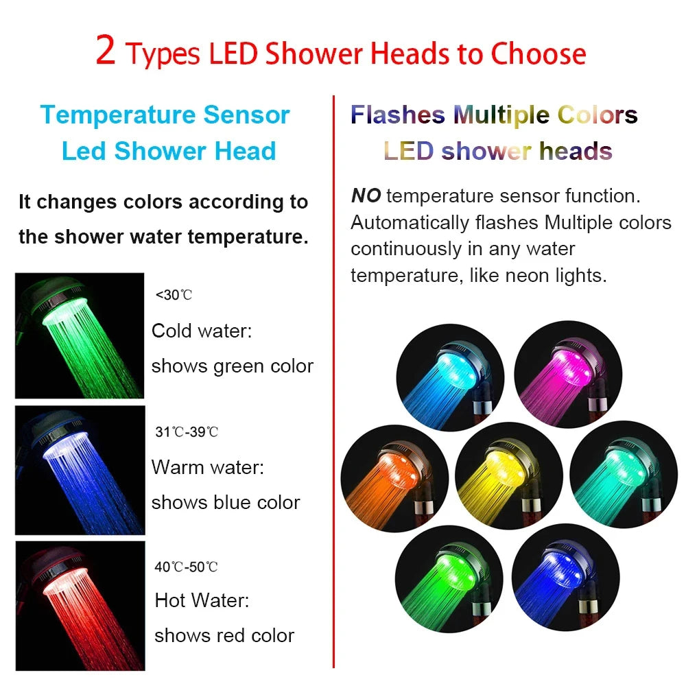 LED Color-Changing Shower Head — 3/7 Colors, High-Pressure, Water-Saving (G1/2)