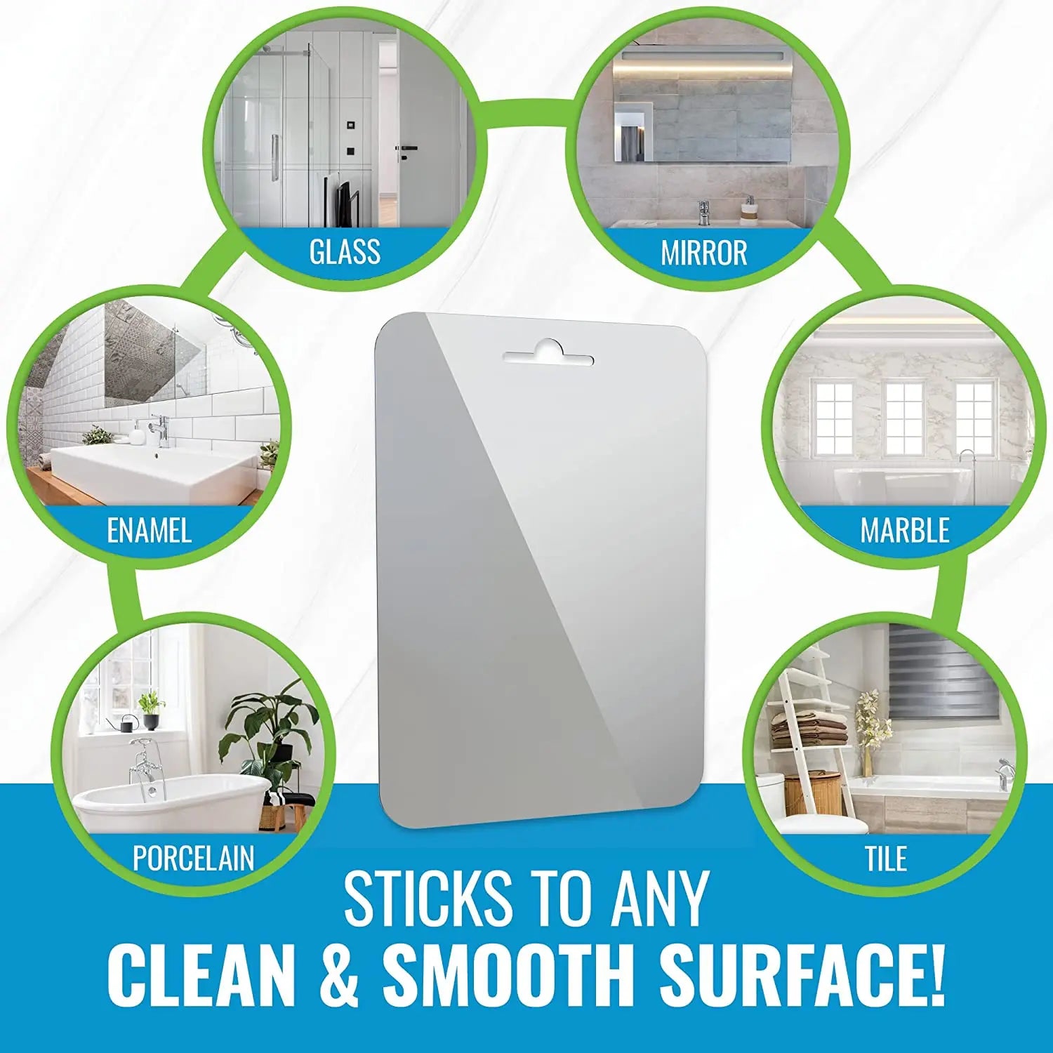 Fogless Shower Shaving Mirror — 8″ Acrylic, No-Drill