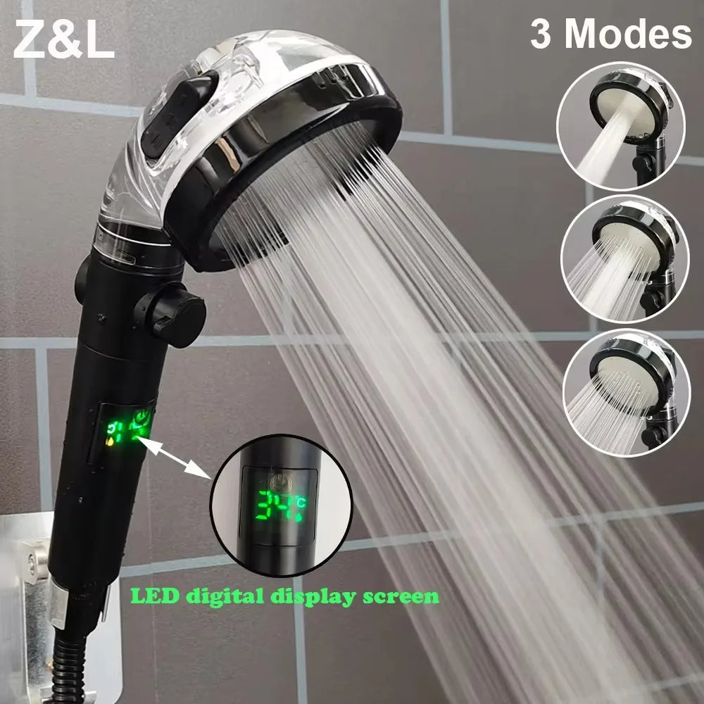 LED Temperature Display Shower Head — 3 Modes, High-Pressure, Water-Saving (G1/2”)
