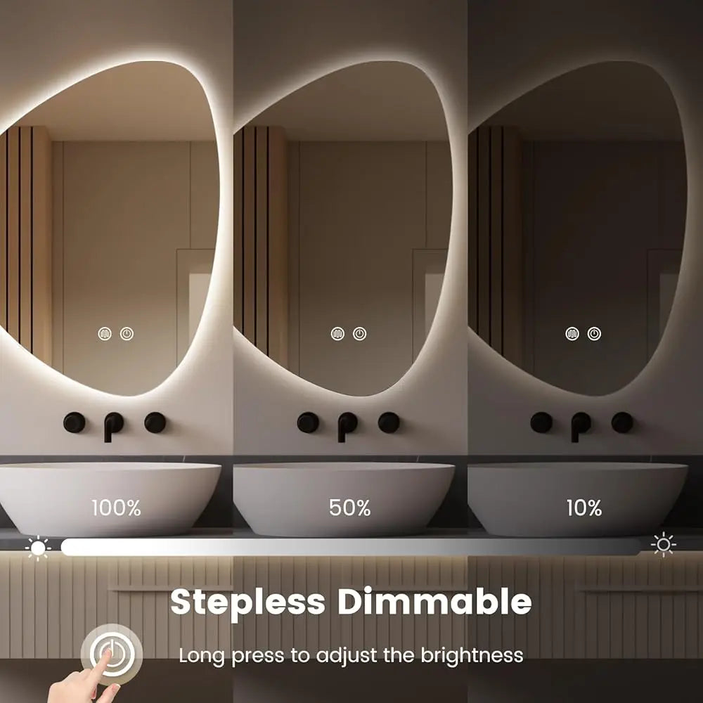Irregular LED Bathroom Mirror 19×24" — Anti-Fog, Dimmable 3-Color