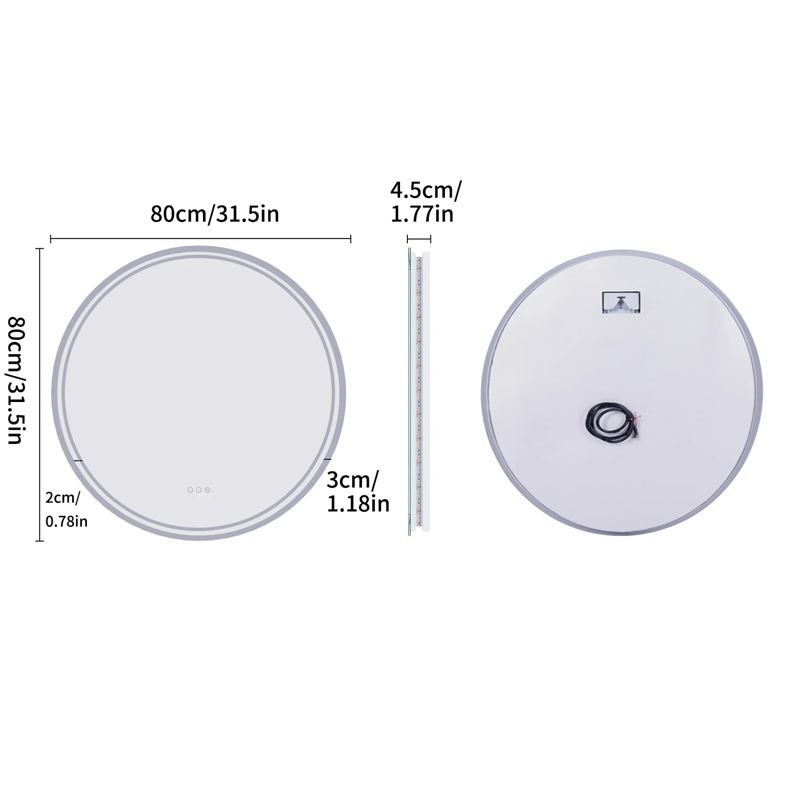 Round LED Bathroom Mirror 24″ — Anti-Fog, Dimmable Halo