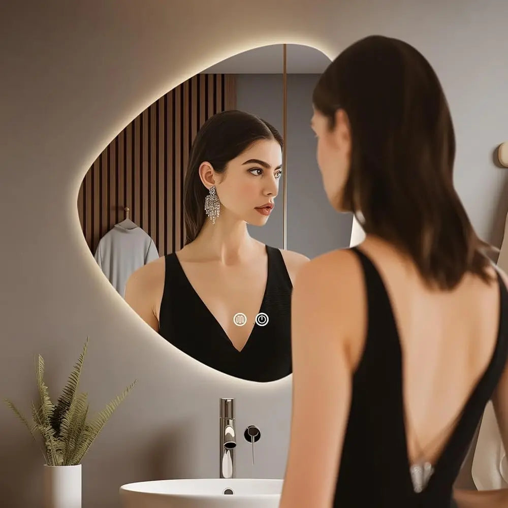 Irregular LED Bathroom Mirror 19×24" — Anti-Fog, Dimmable 3-Color