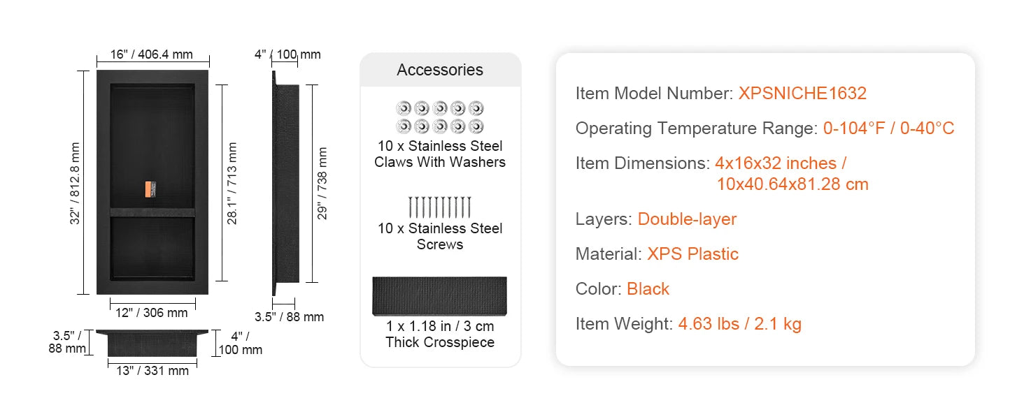 SucceBuy Shower Niche Ready for Tile Shelf Organizer  Corners Niche Recessed Sealed Protection  Soap Storage for Shower Bathroom