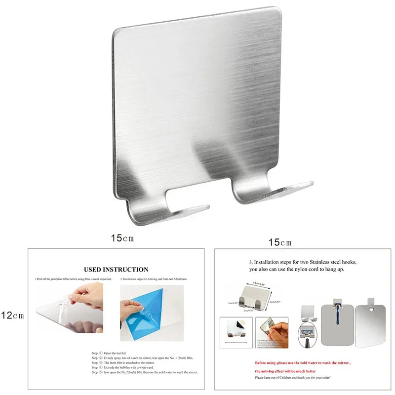 Fogless Shower Shaving Mirror — 8″ Acrylic, No-Drill