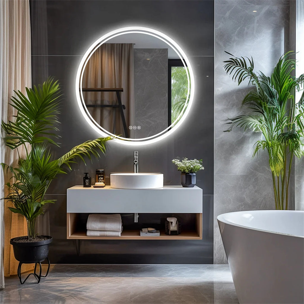 Round LED Bathroom Mirror 24″ — Anti-Fog, Dimmable Halo
