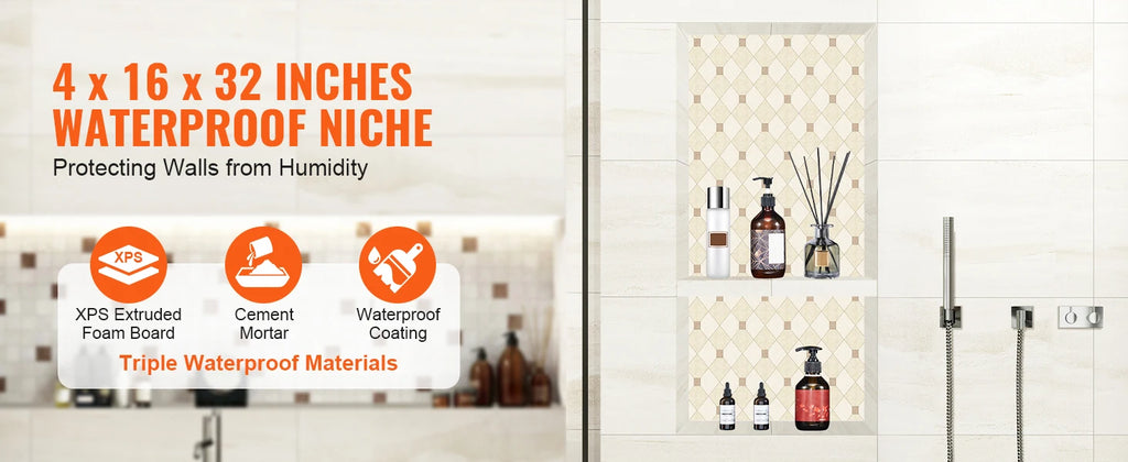 SucceBuy Shower Niche Ready for Tile Shelf Organizer  Corners Niche Recessed Sealed Protection  Soap Storage for Shower Bathroom