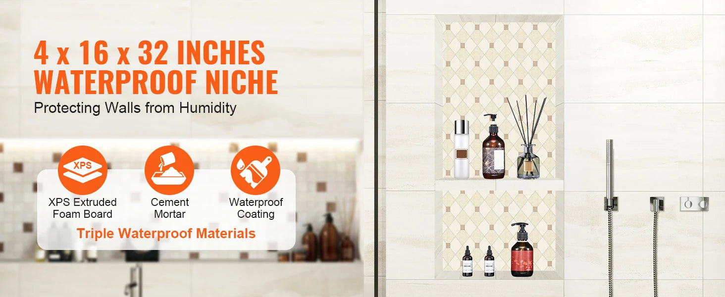 SucceBuy Shower Niche Ready for Tile Shelf Organizer  Corners Niche Recessed Sealed Protection  Soap Storage for Shower Bathroom