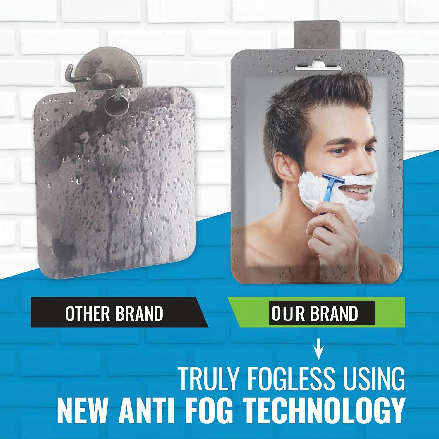 Fogless Shower Shaving Mirror — 8″ Acrylic, No-Drill