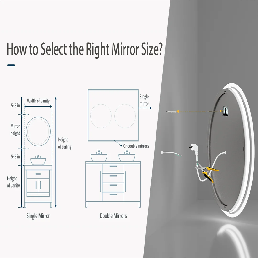 Round LED Bathroom Mirror 24″ — Anti-Fog, Dimmable Halo