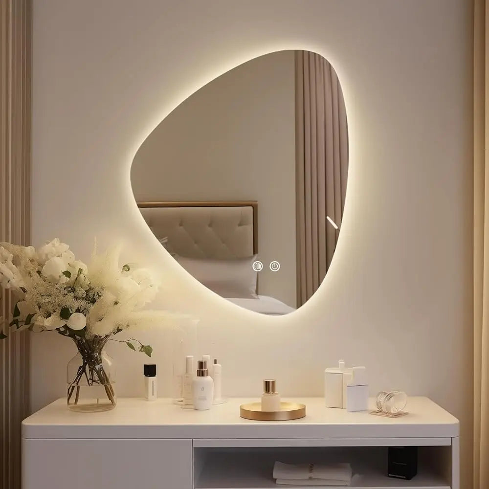 Irregular LED Bathroom Mirror 19×24" — Anti-Fog, Dimmable 3-Color