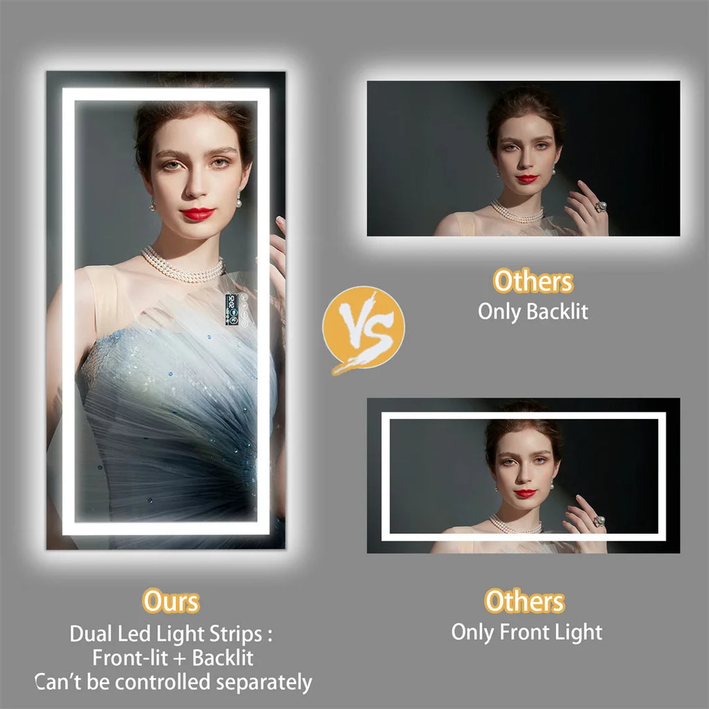 LUVODI Large Illuminated Bluetooth Bathroom Mirror Rectangle Anti-fog LED Bathroom Vanity Mirror with Bluetooth Speaker 3 Color