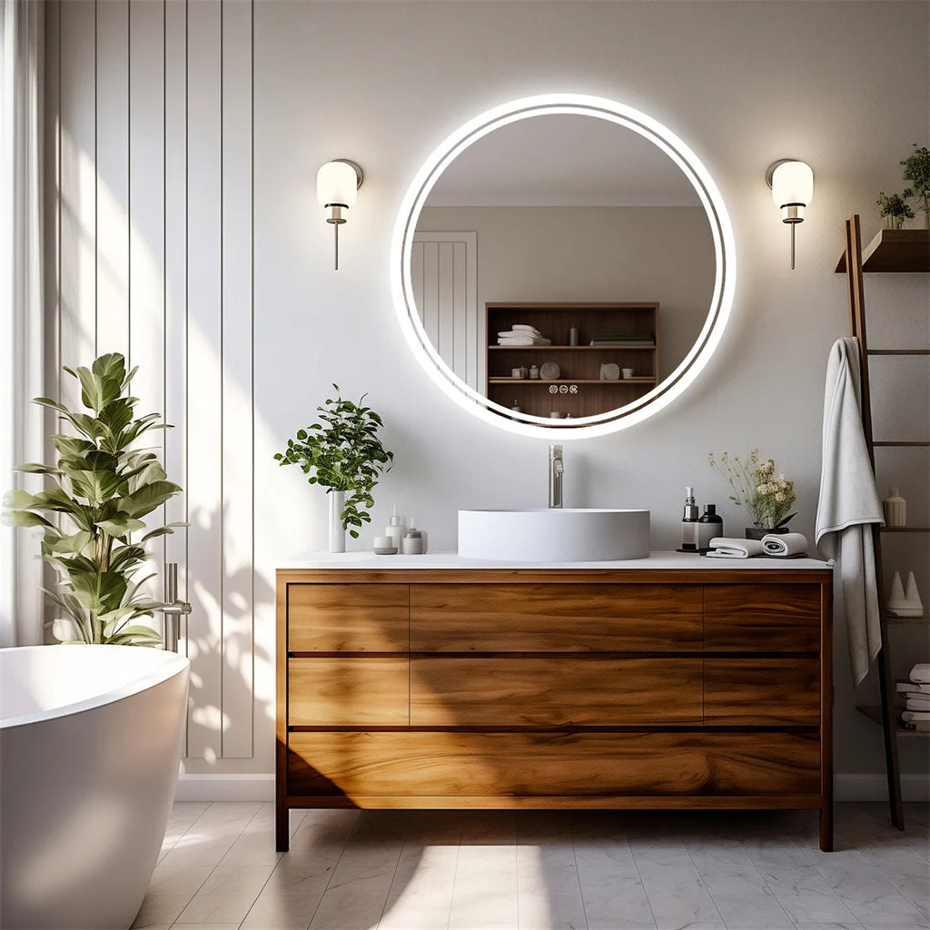 Round LED Bathroom Mirror 24″ — Anti-Fog, Dimmable Halo