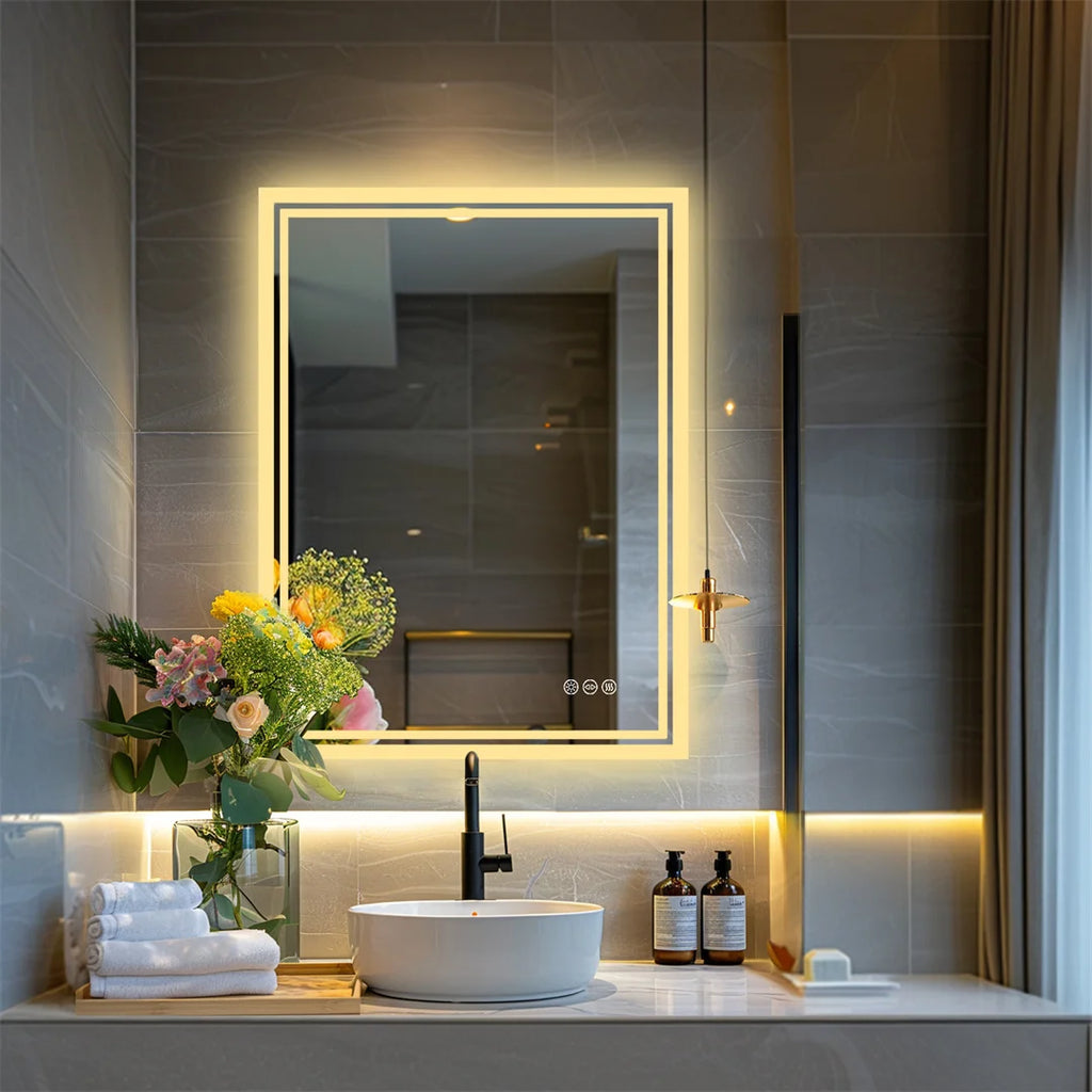 Prime Cuellar Illuminate™ LED Backlit Bathroom Mirror — Frameless, Dimmable & Anti-Fog (20×28″)