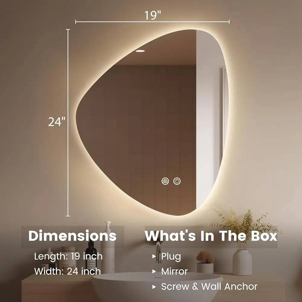 Irregular LED Bathroom Mirror 19×24" — Anti-Fog, Dimmable 3-Color