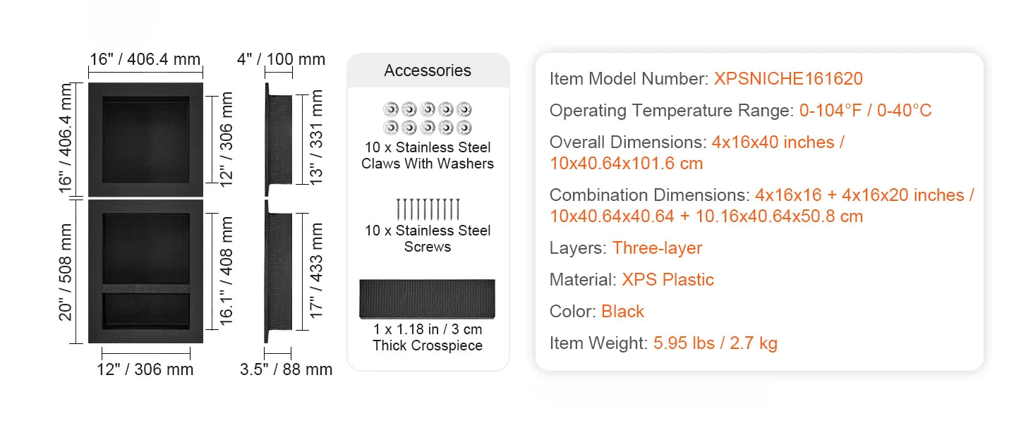 SucceBuy Shower Niche Ready for Tile Shelf Organizer  Corners Niche Recessed Sealed Protection  Soap Storage for Shower Bathroom