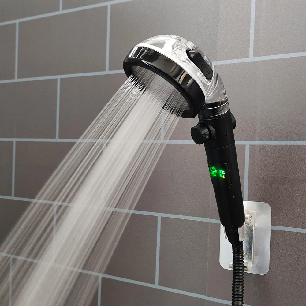 LED Temperature Display Shower Head — 3 Modes, High-Pressure, Water-Saving (G1/2”)