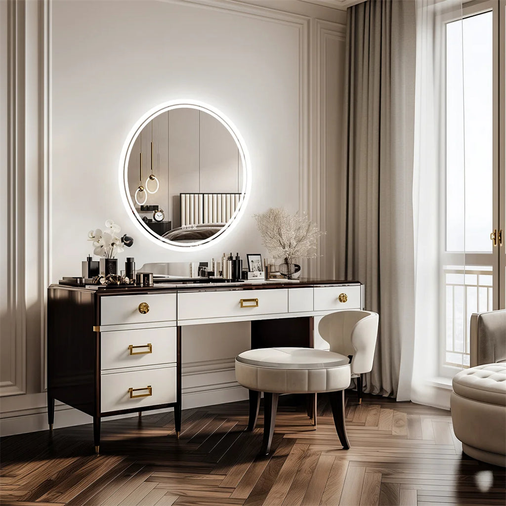 Round LED Bathroom Mirror 24″ — Anti-Fog, Dimmable Halo