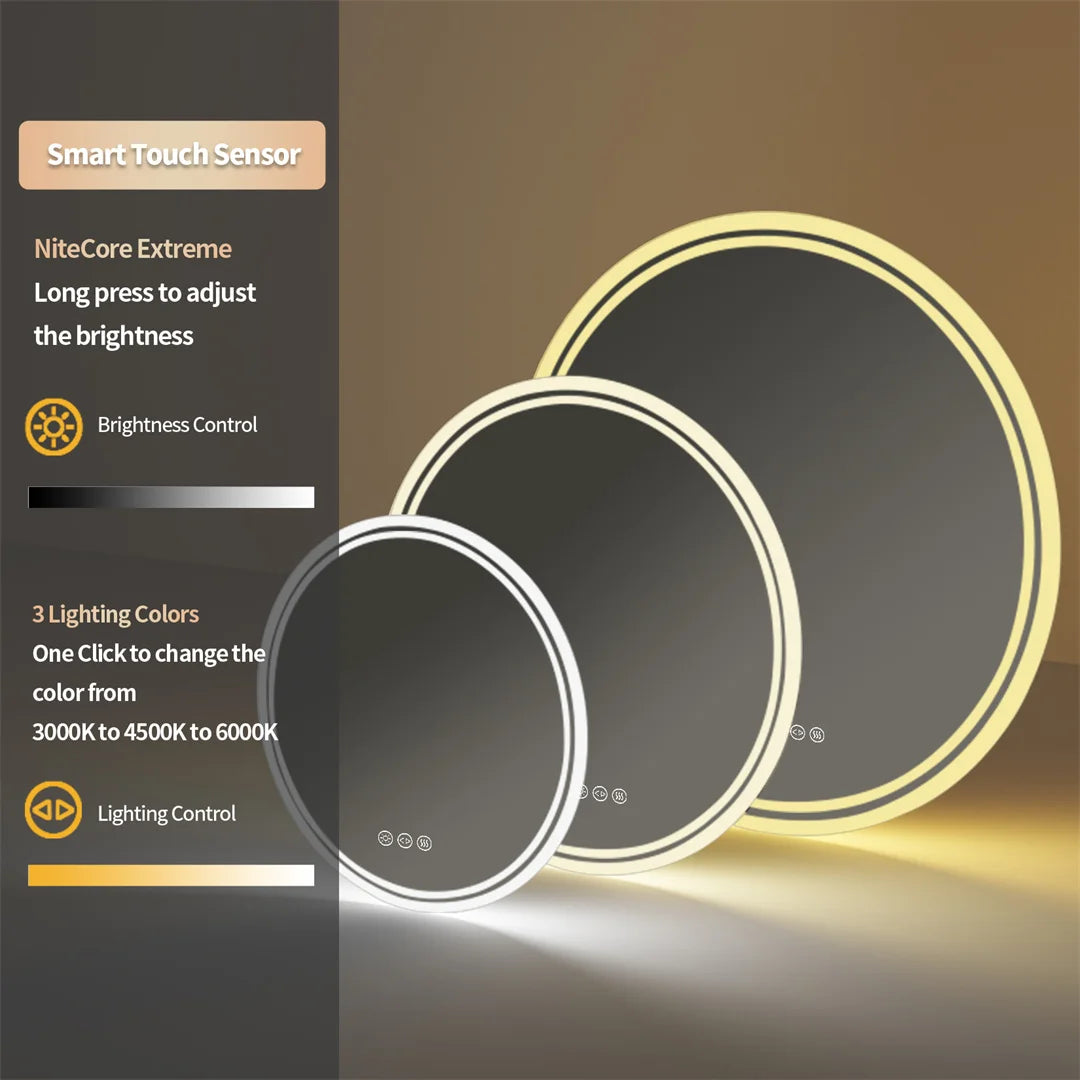 Round LED Bathroom Mirror 24″ — Anti-Fog, Dimmable Halo