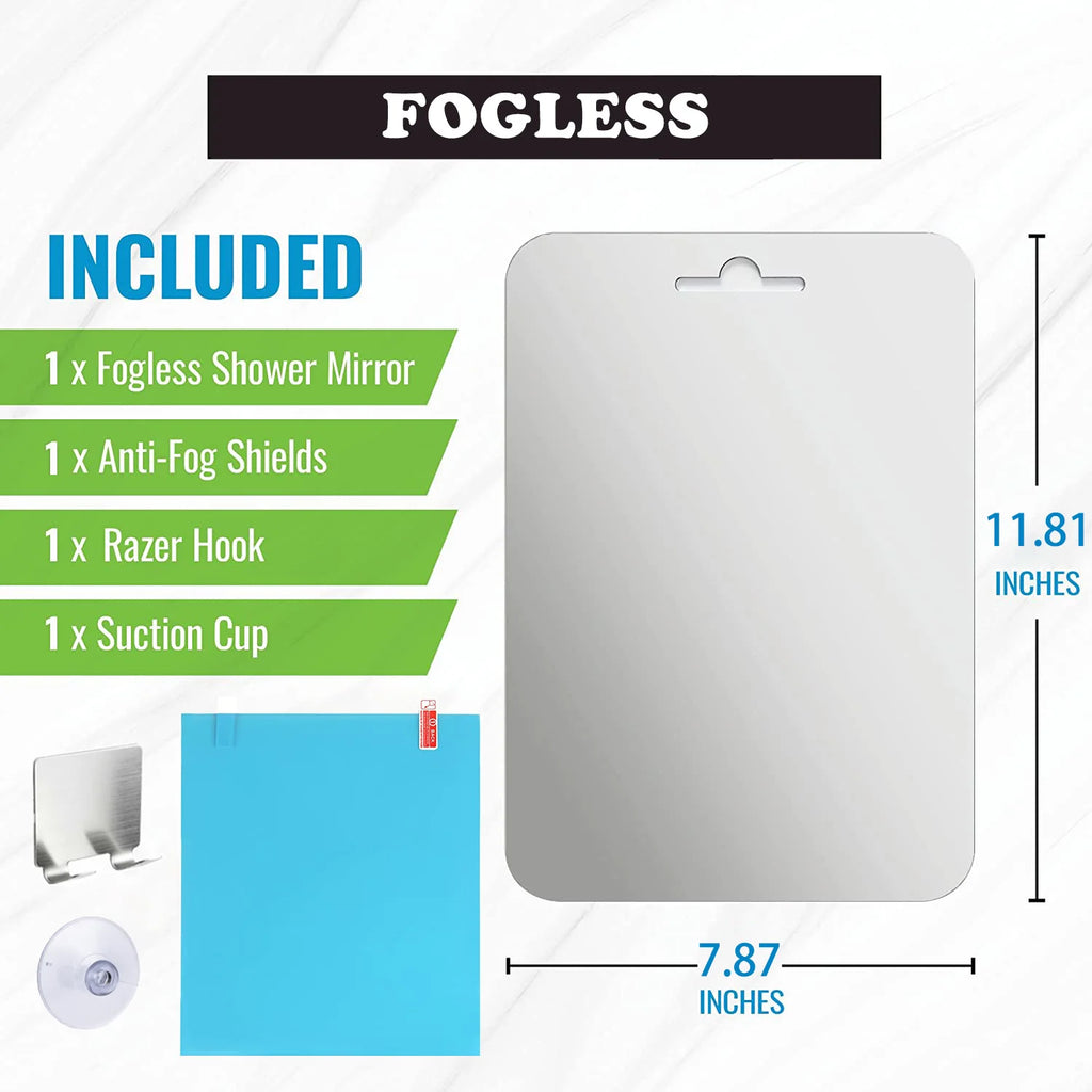 Fogless Shower Shaving Mirror — 8″ Acrylic, No-Drill