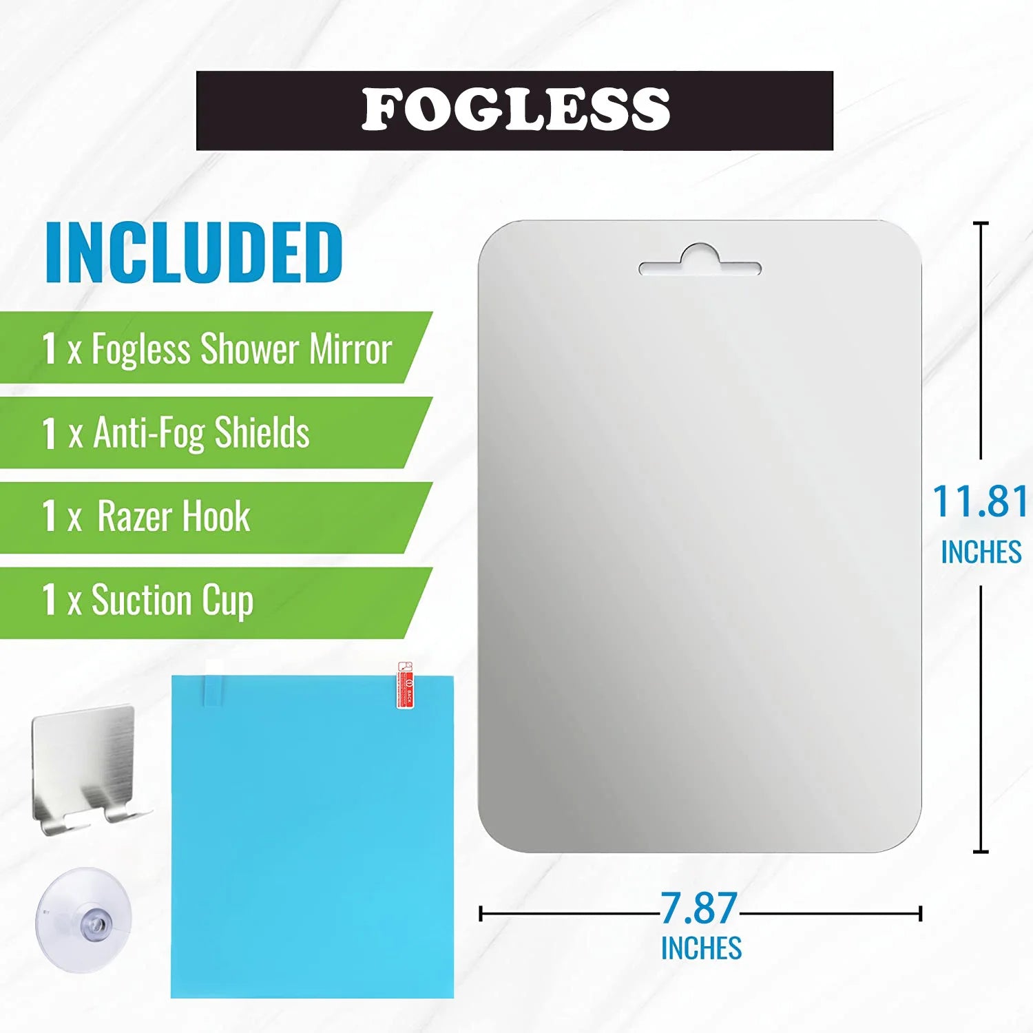 Fogless Shower Shaving Mirror — 8″ Acrylic, No-Drill