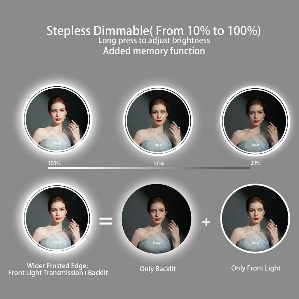 Round LED Bathroom Mirror 24″ — Anti-Fog, Dimmable Halo