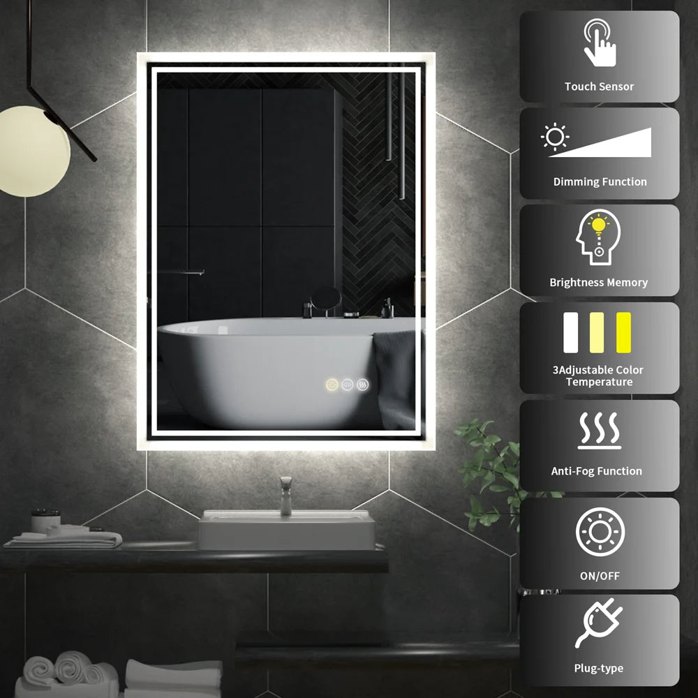 Prime Cuellar Illuminate™ LED Backlit Bathroom Mirror — Frameless, Dimmable & Anti-Fog (20×28″)