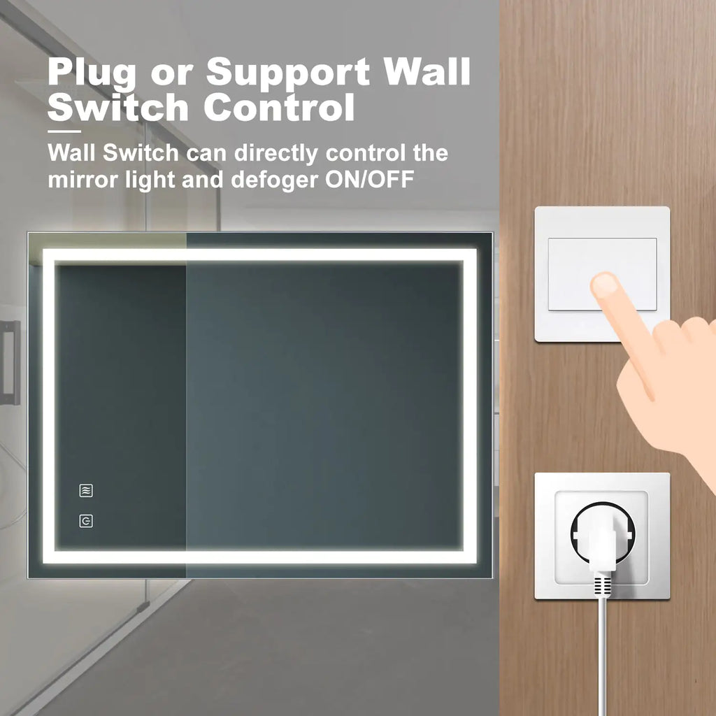 LED Bathroom Mirror 32×24 — Anti-Fog, Dimmable, CRI 95, IP54