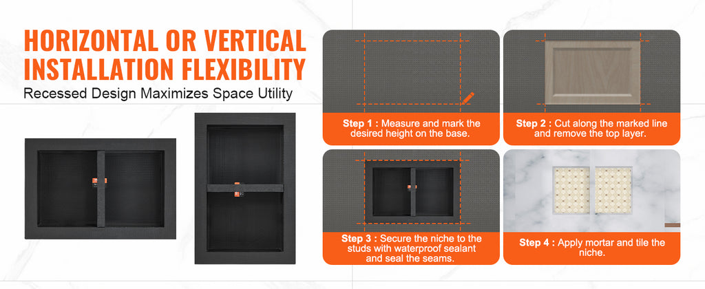 SucceBuy Shower Niche Ready for Tile Shelf Organizer  Corners Niche Recessed Sealed Protection  Soap Storage for Shower Bathroom