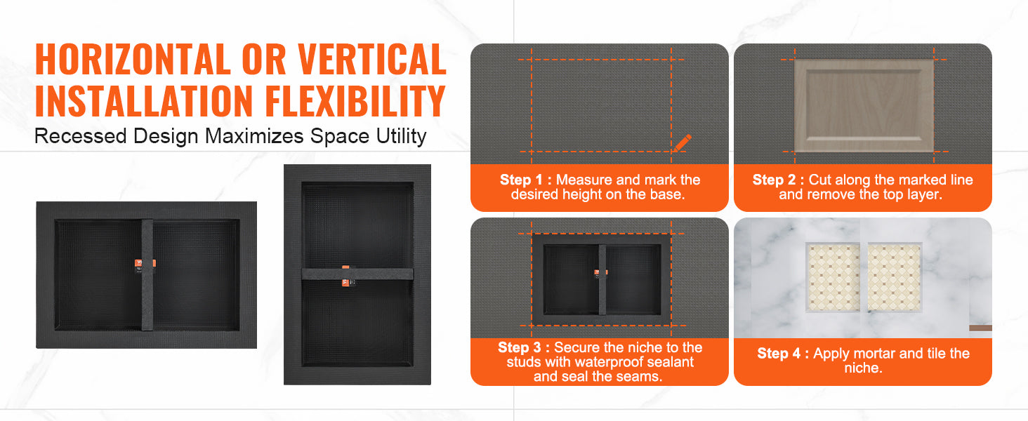 SucceBuy Shower Niche Ready for Tile Shelf Organizer  Corners Niche Recessed Sealed Protection  Soap Storage for Shower Bathroom